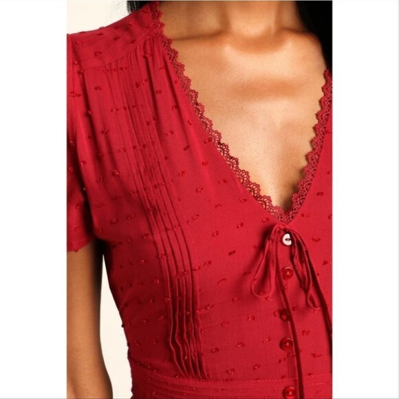 Lulus Completely In Love Wine Red Swiss Dot Button Front Maxi Dress XL - Picture 3 of 11